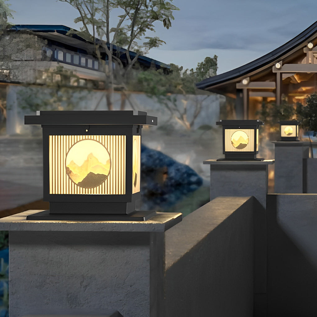 Square Retro Mountain LED Solar Post Cap Light
