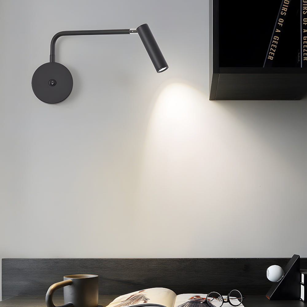 Black/White Tube LED Swing Arm Wall Light Adjustable Wall-Mounted Spotlight Bedroom Sconce Lamp-Lighom