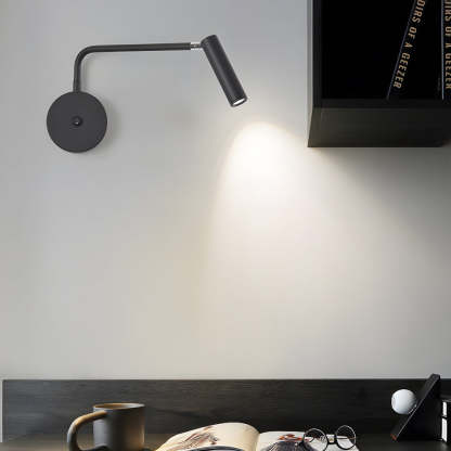 Black/White Tube LED Swing Arm Wall Light Adjustable Wall-Mounted Spotlight Bedroom Sconce Lamp-Lighom