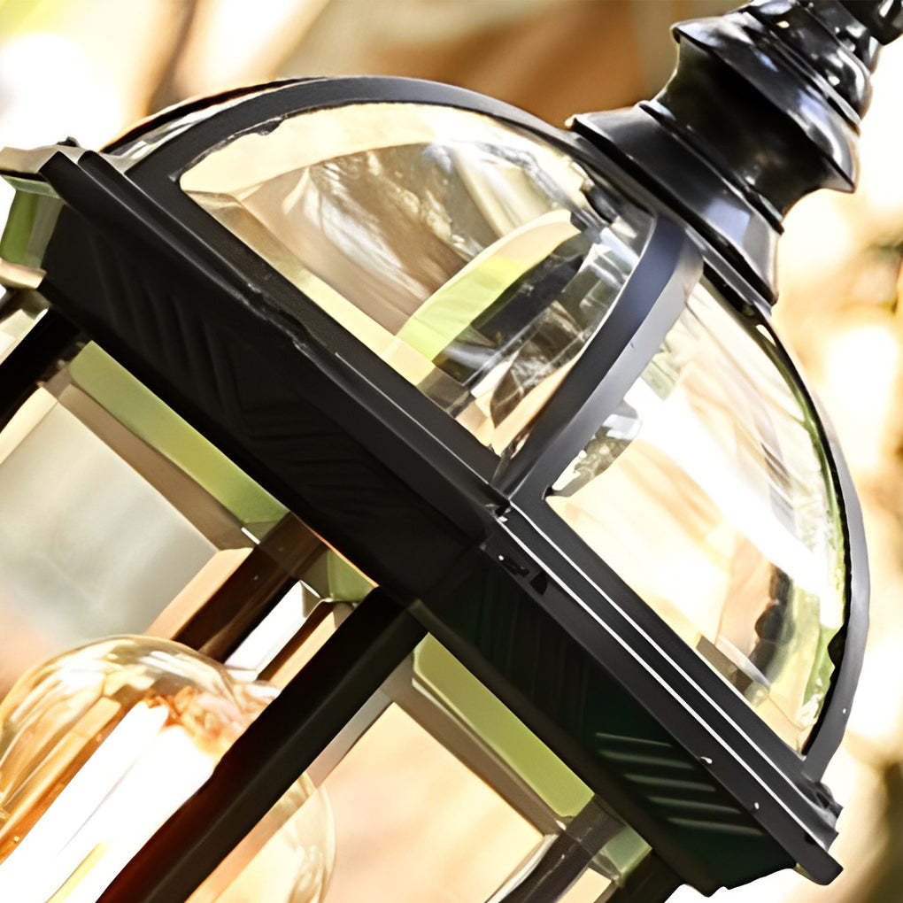 Retro Creative Metal Glass Waterproof Black Modern Fence Post Lights-Lighom