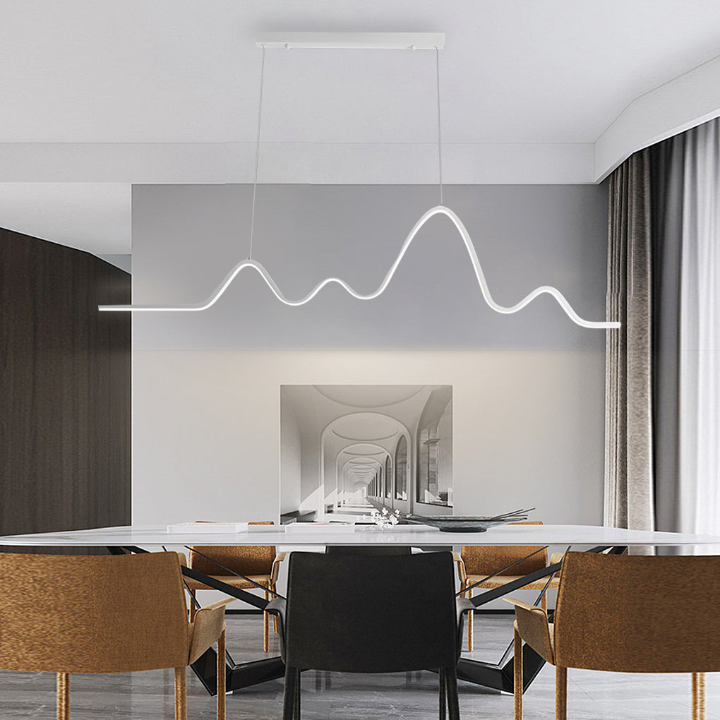 Black synthetic 3-step wave pendant lighting - modern — Matte Black / 3-Color Changeable