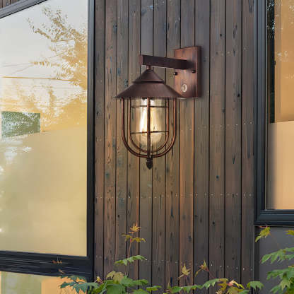 Waterproof Retro Iron Glass Motion Sensor Black Modern Outdoor Wall Lights-Lighom