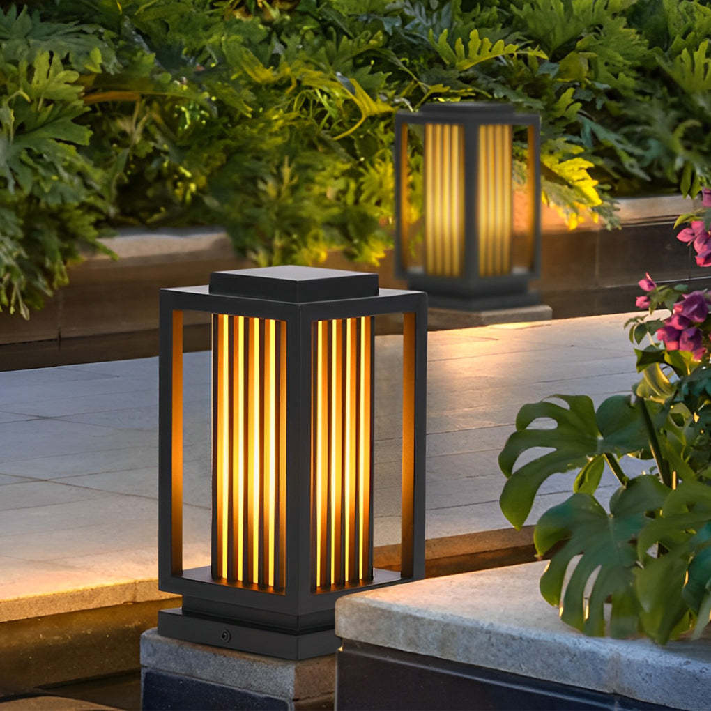 Modern Black LED Cage Pathway Lawn Lamp-Lighom