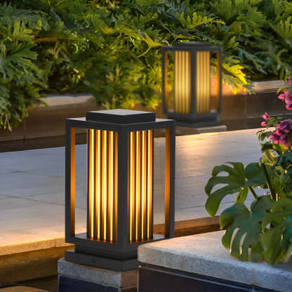 Modern Black LED Cage Pathway Lawn Lamp-Lighom