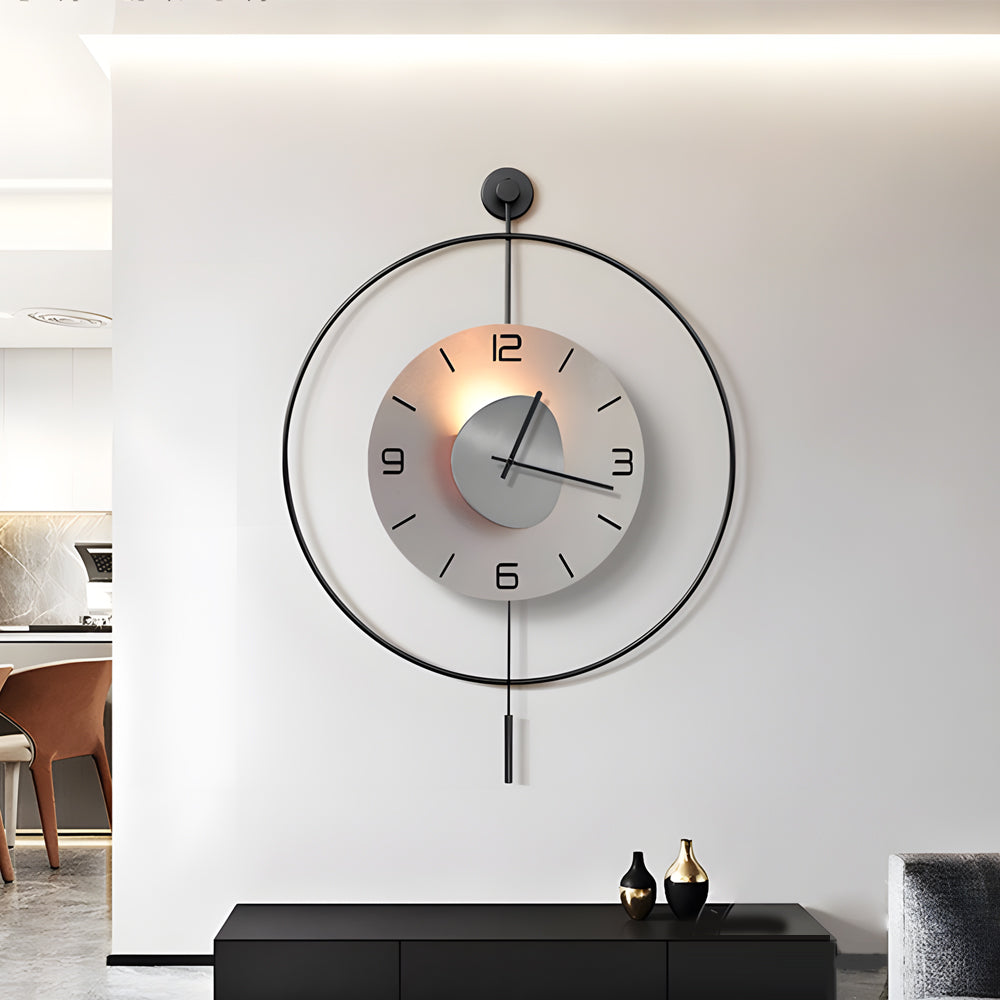 Battery Operated Round LED Hanging Metal Wall Clock-Lighom