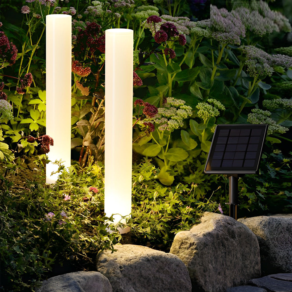 White Cylindrical Modern Solar Lawn Lamp Post