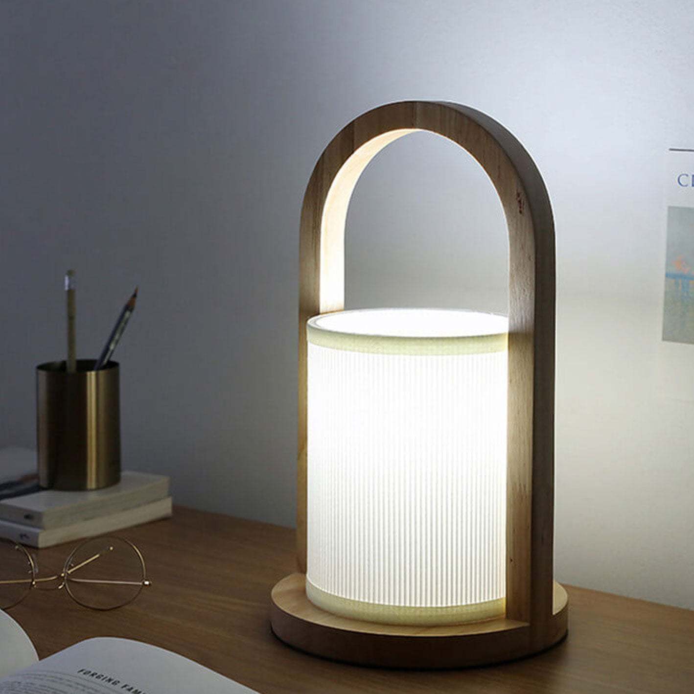 Nordic Fabric Column Solid Wood Table Lamp