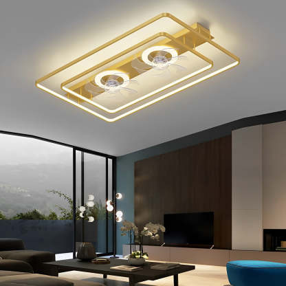 Rectangular LED Two-Fan Nordic Bladeless Fan — Gold