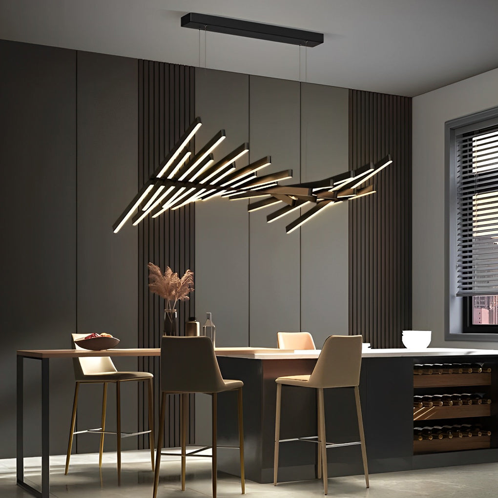Black synthetic strip fishbone chandeliers - modern — Matte Black / 20-Light