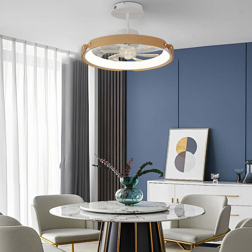 Round Wood LED 3-Step App Control Bladeless Ceiling Fan