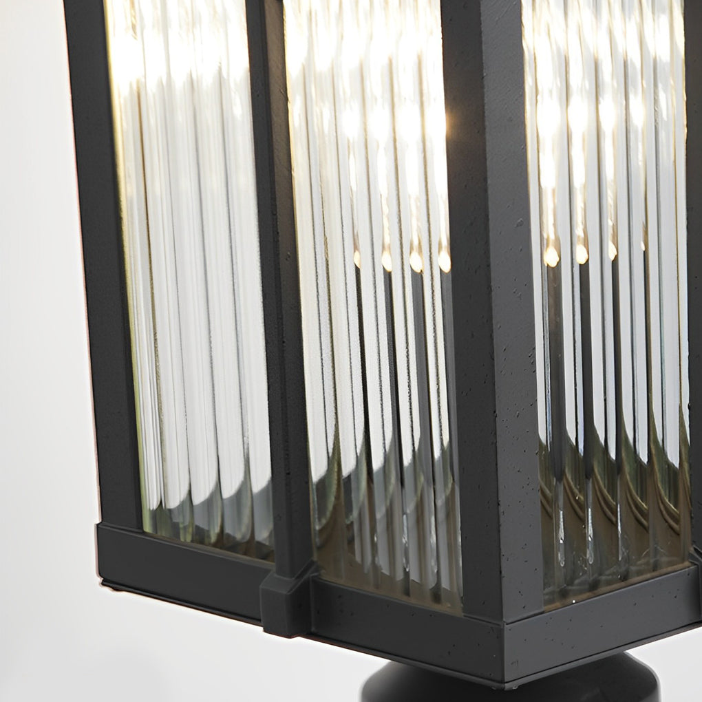 Striped Glass Shade LED Waterproof Black Modern Outdoor Post Lights-Lighom