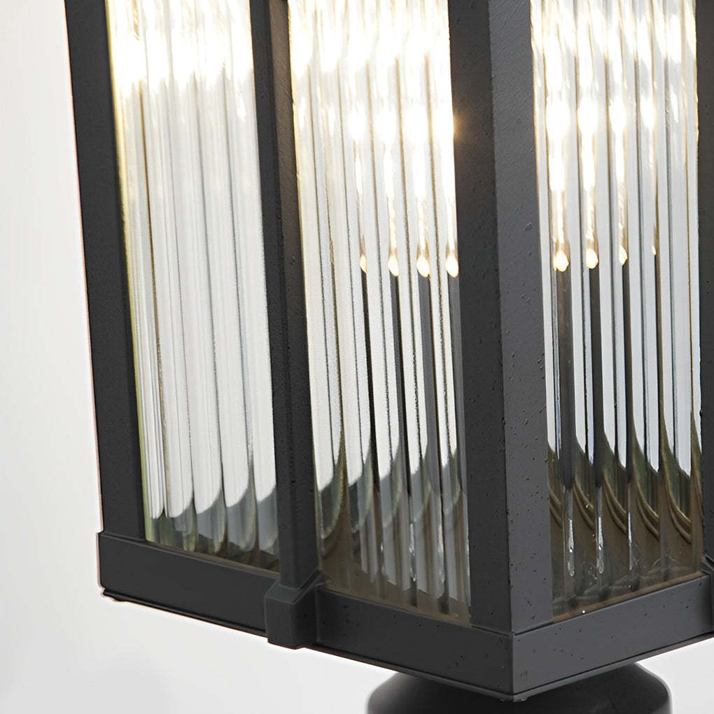 Striped Glass Shade LED Waterproof Black Modern Outdoor Post Lights-Lighom