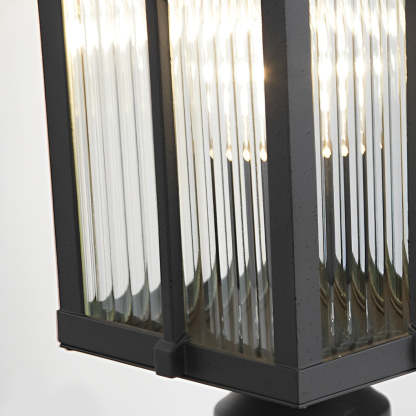 Striped Glass Shade LED Waterproof Black Modern Outdoor Post Lights-Lighom