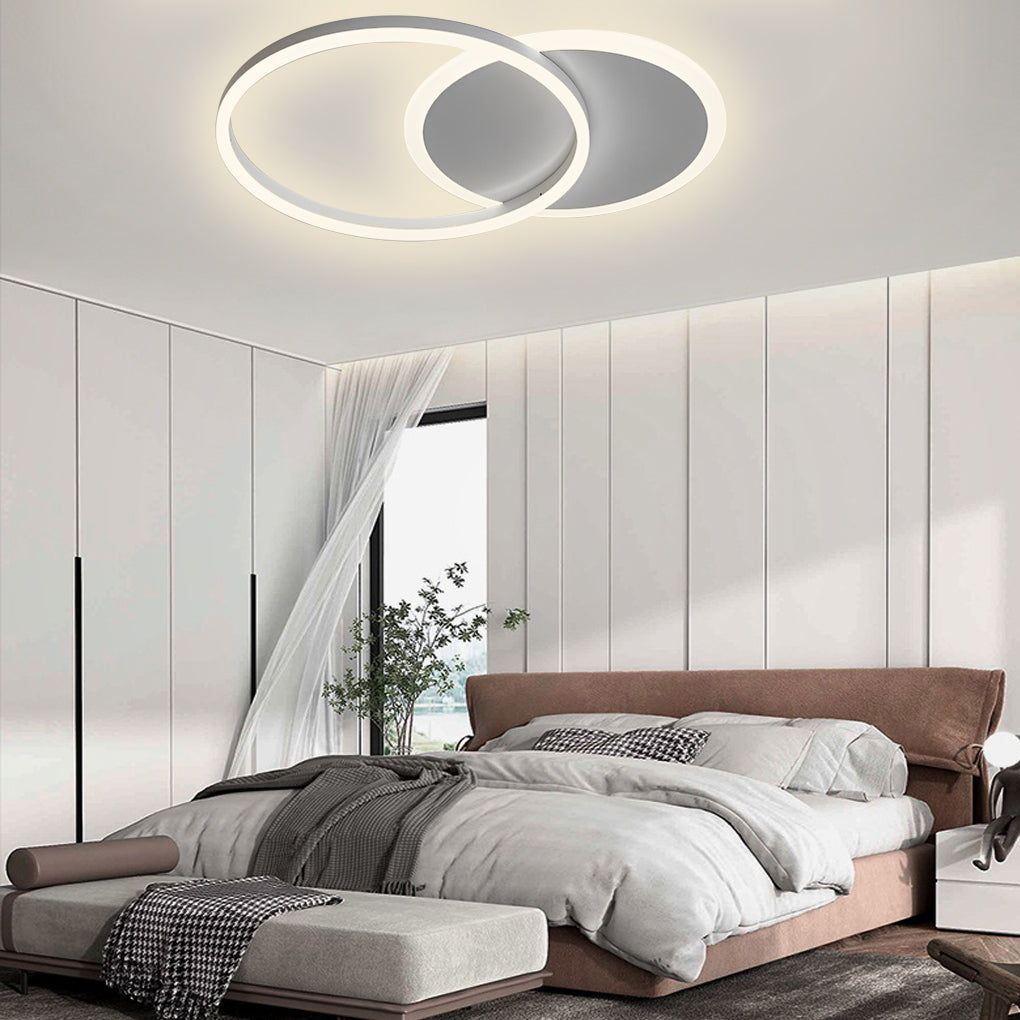 Lighom two-ring ambient brown flush mount lighting in metal — Warm White (3000K) / Coffee