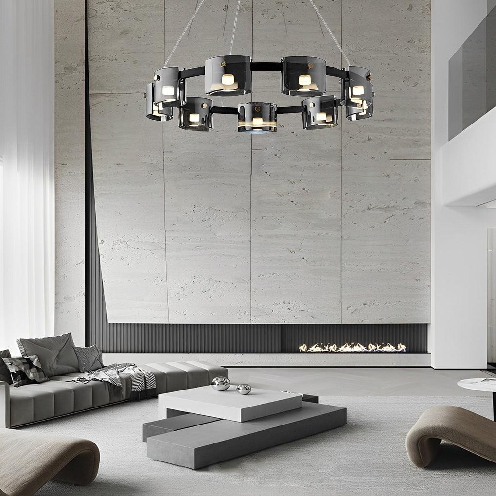 Modern circle memory black chandeliers in glass — 12-Light