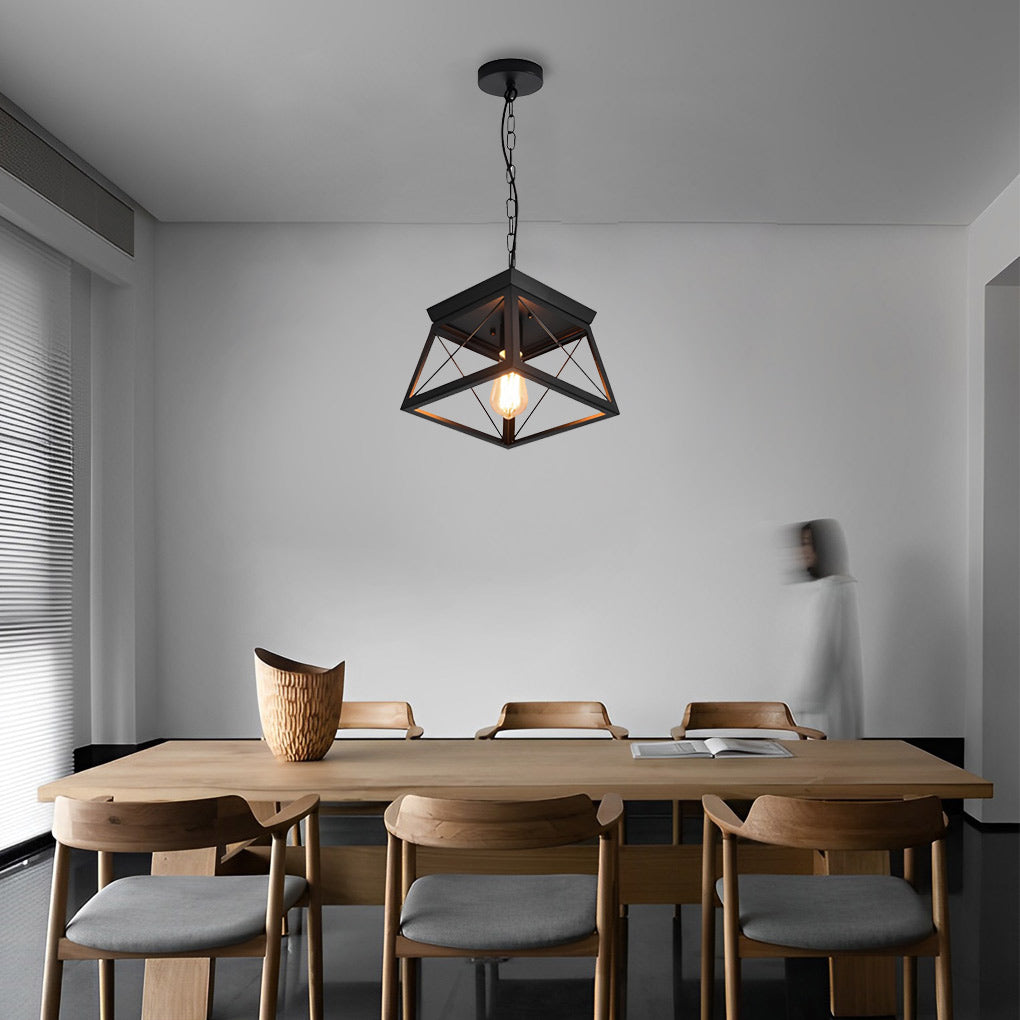 Lighom modern retro geometric iron pendant lighting — Hanging Chain / Wood Grain