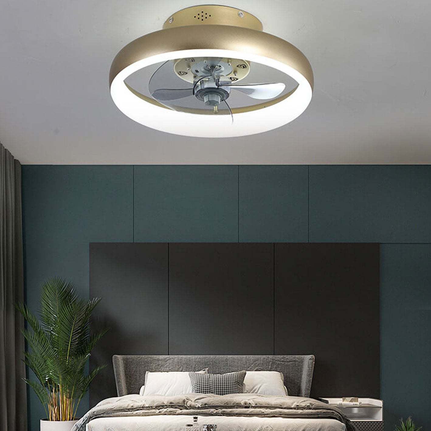 Nordic Round Wrought Iron LED Flush Mount Fan Light