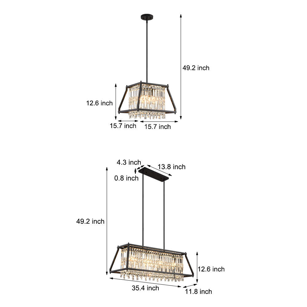 Trapezoidal Black Metallic Crystal Dining Chandelier