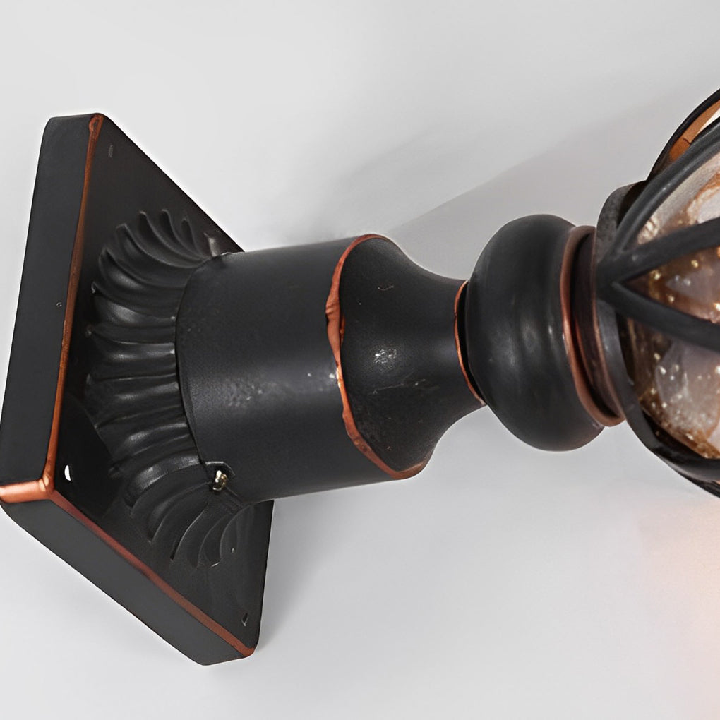 Round Bubble Glass Black European Outdoor Pillar Lamp