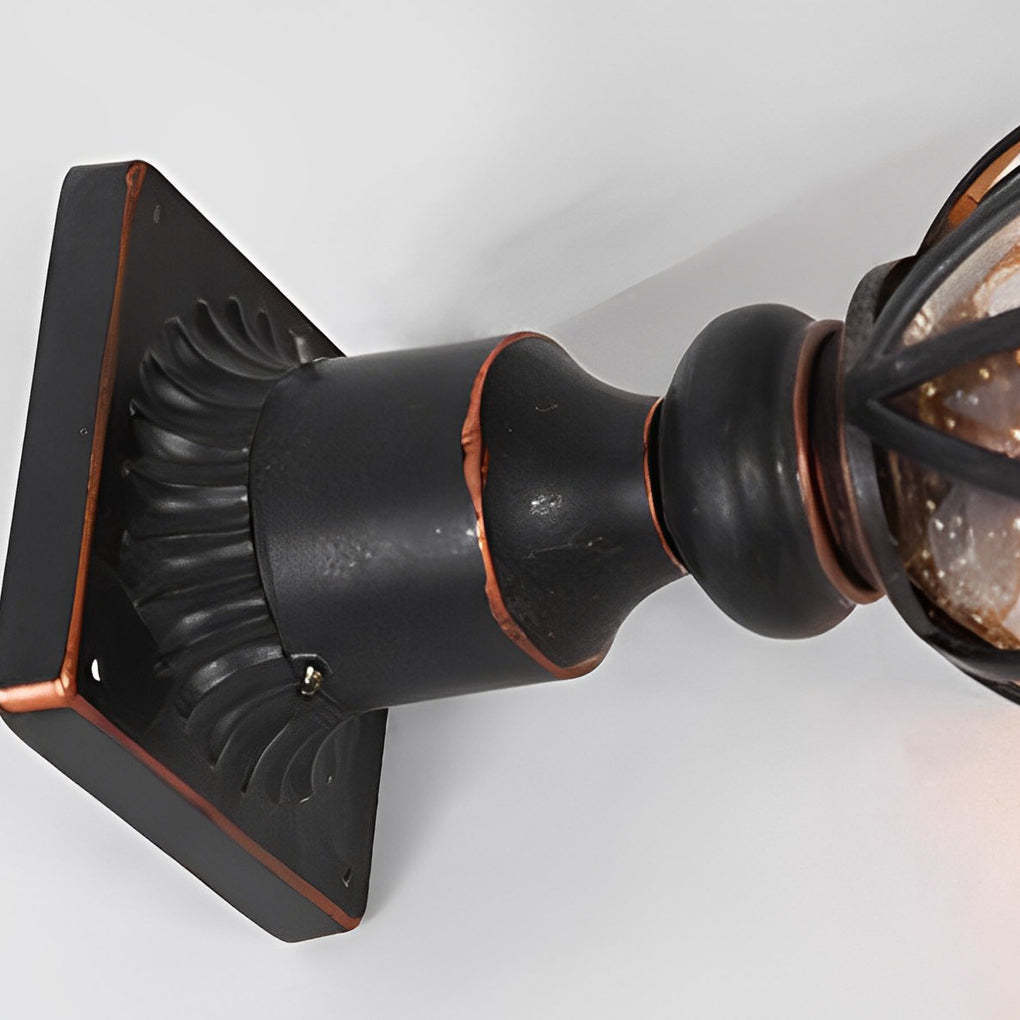 Round Bubble Glass Black European Outdoor Pillar Lamp