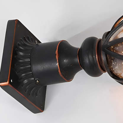 Round Bubble Glass Black European Outdoor Pillar Lamp