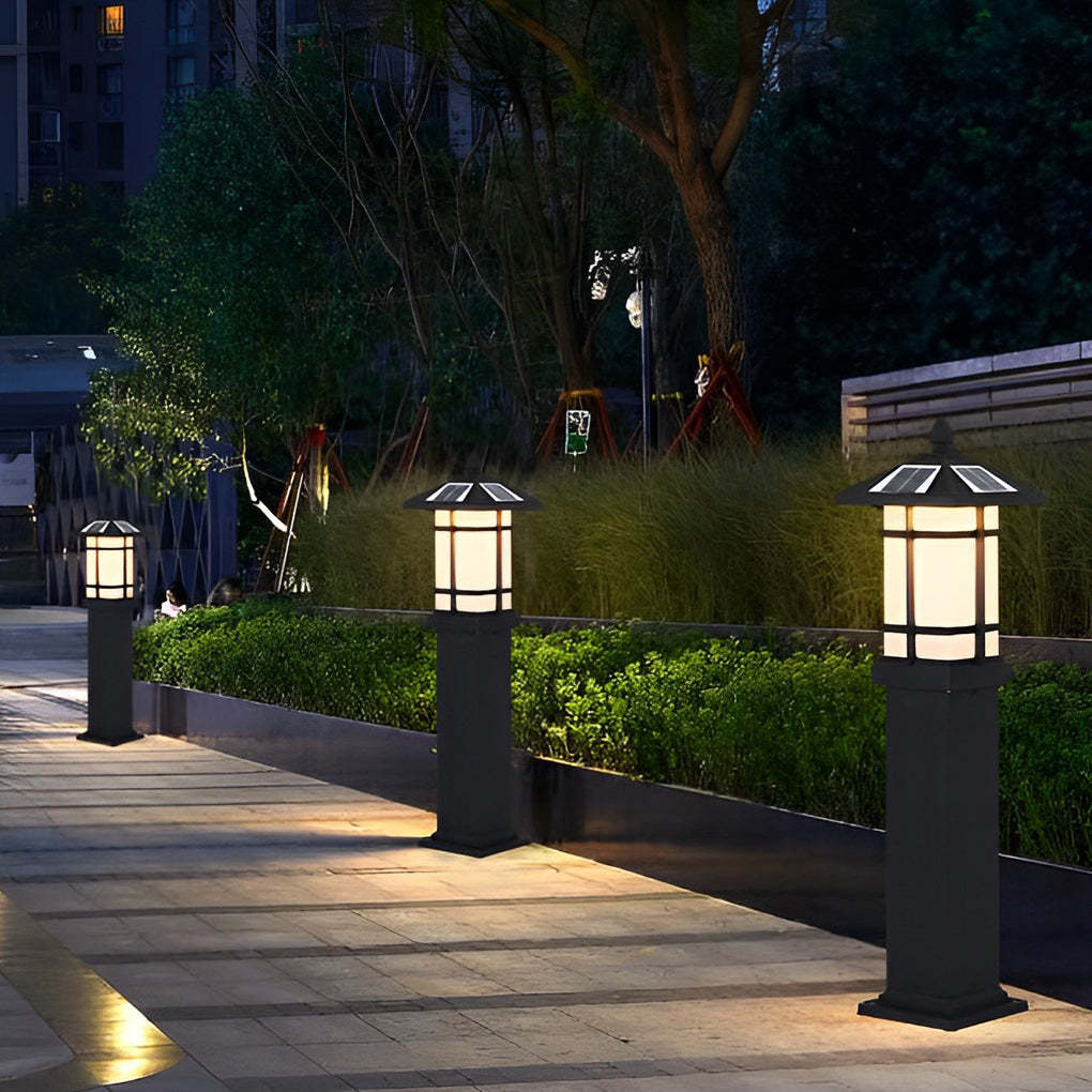 Modern Solar LED Lawn Lamp with Ancient Asian Style Top Waterproof Outdoor Light-Lighom