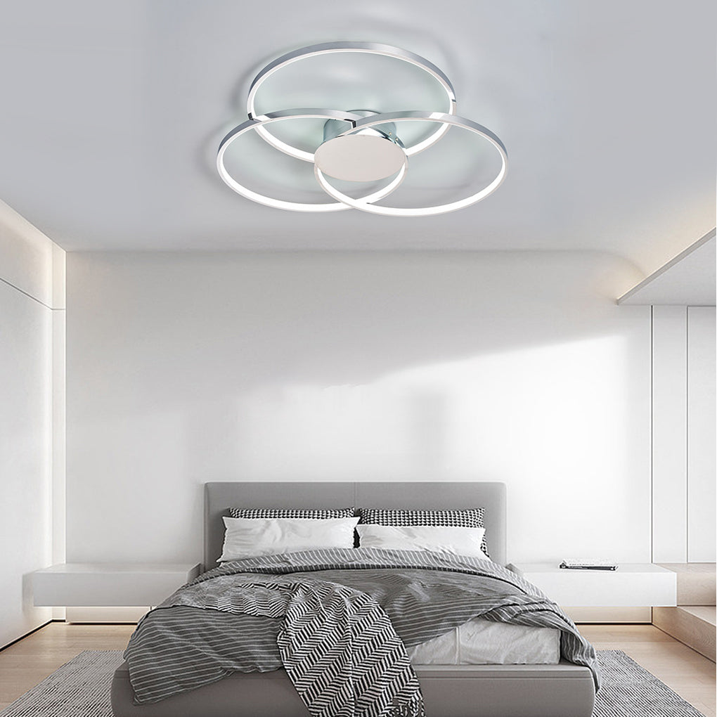 Modern three-ring plated gray semi-flush mount light, Lighom — 18.9" Diameter / Cool White (6000K) / Polished Chrome