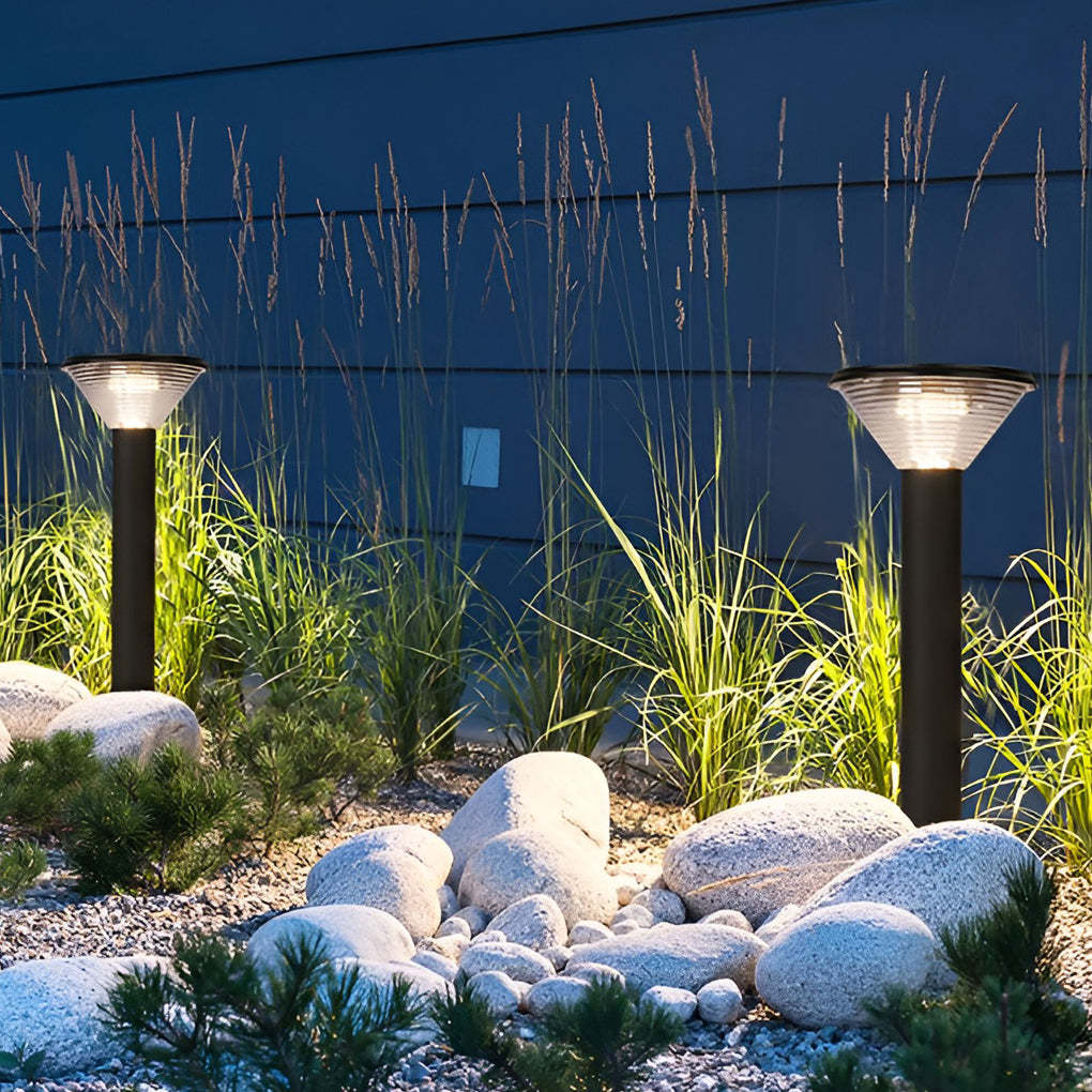 Round Light Control Induction Black Modern Outdoor Solar Pathway Lights-Lighom