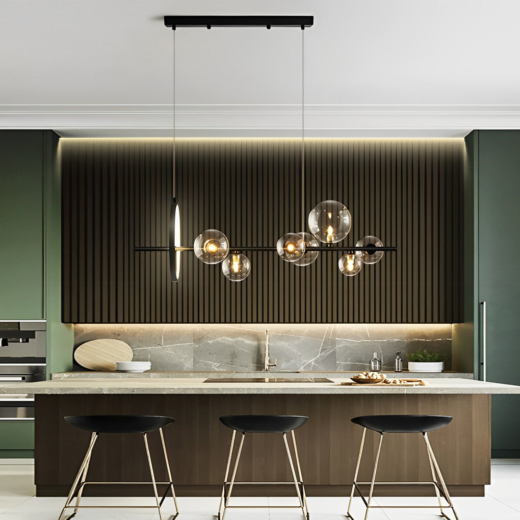Circular Glass Bubble LED Black Nordic Dining Chandelier
