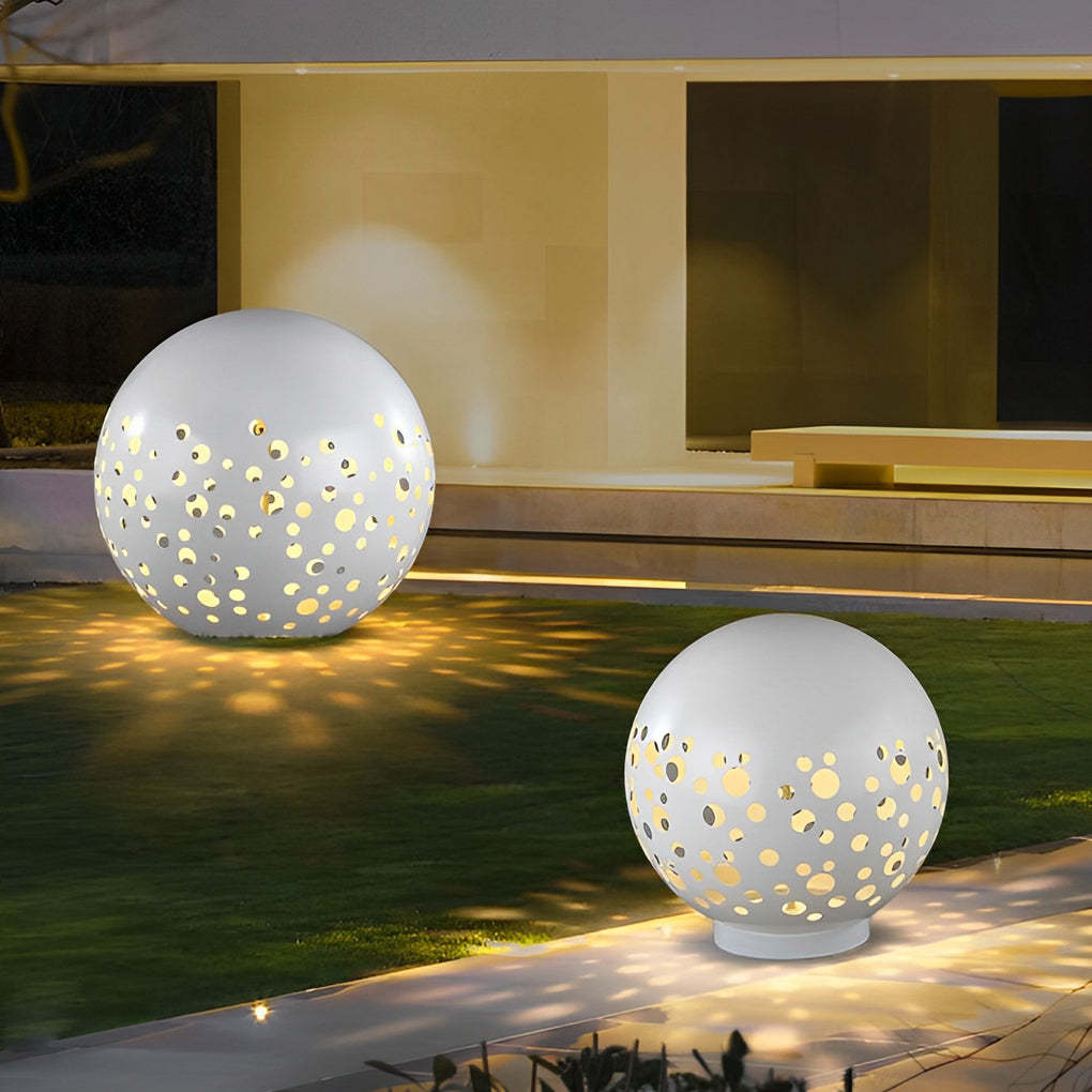 Waterproof Round Metal Hollow White Modern Outdoor Lanterns Lawn Lamp-Lighom