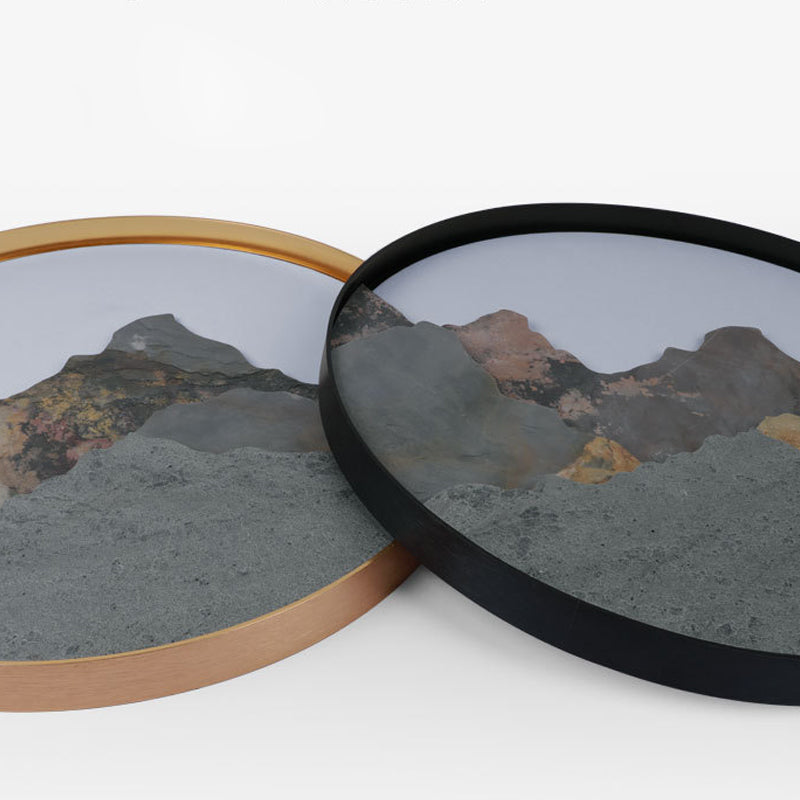 Round Natural Rock Slab Mountain Scenery Painting Modern Wall Lights Fixture-Lighom