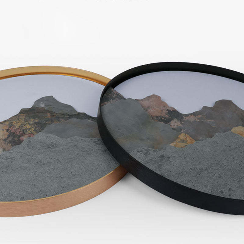 Round Natural Rock Slab Mountain Scenery Painting Modern Wall Lights Fixture-Lighom
