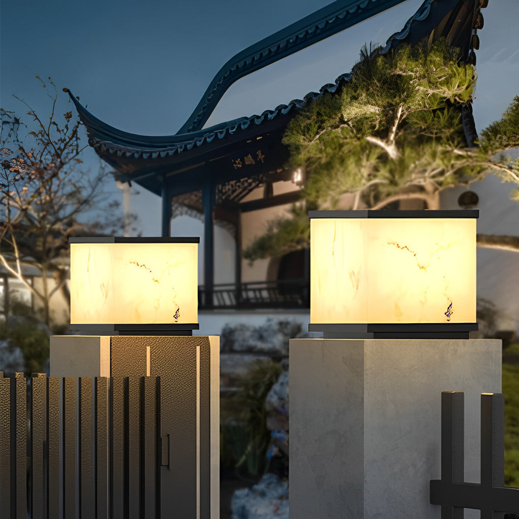 Square Marble LED Modern Solar Fence Post Light