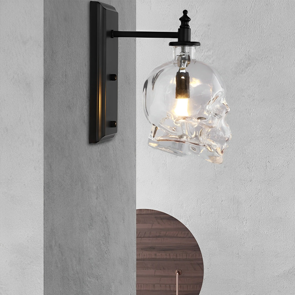 Retro Glass Skull Head LED Black Industrial Style Decorative Wall Lamp-Lighom