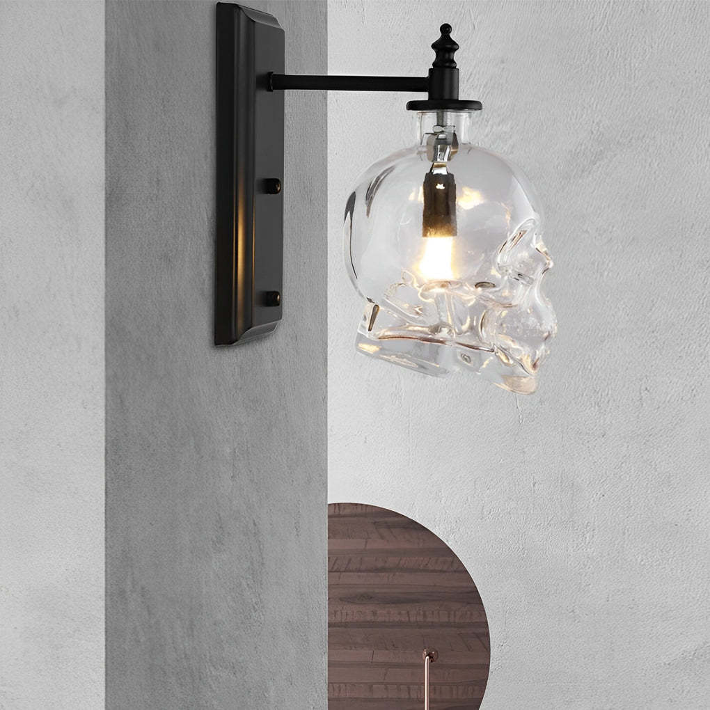 Retro Glass Skull Head LED Black Industrial Style Decorative Wall Lamp-Lighom