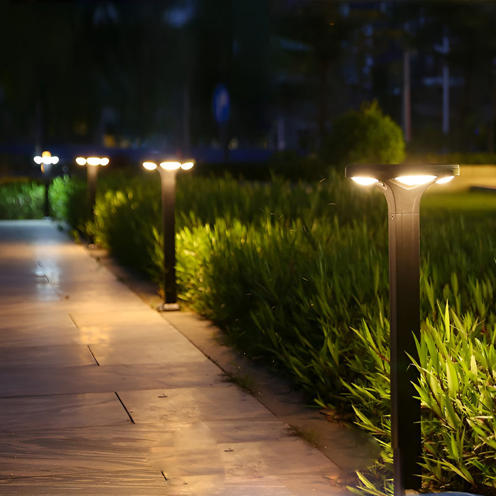 Four-Light Square LED Solar Hardwired Path Light