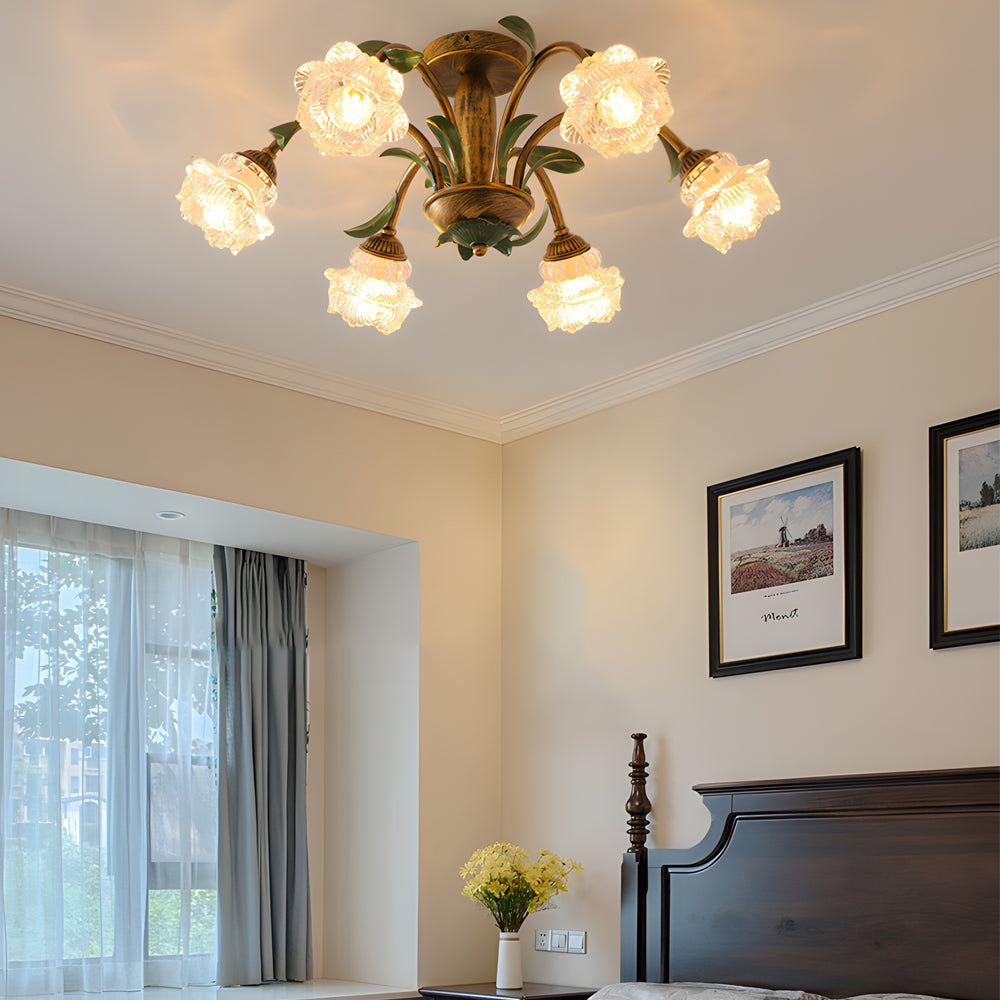 Pastoral Flowers Dimmable American Ceiling Light