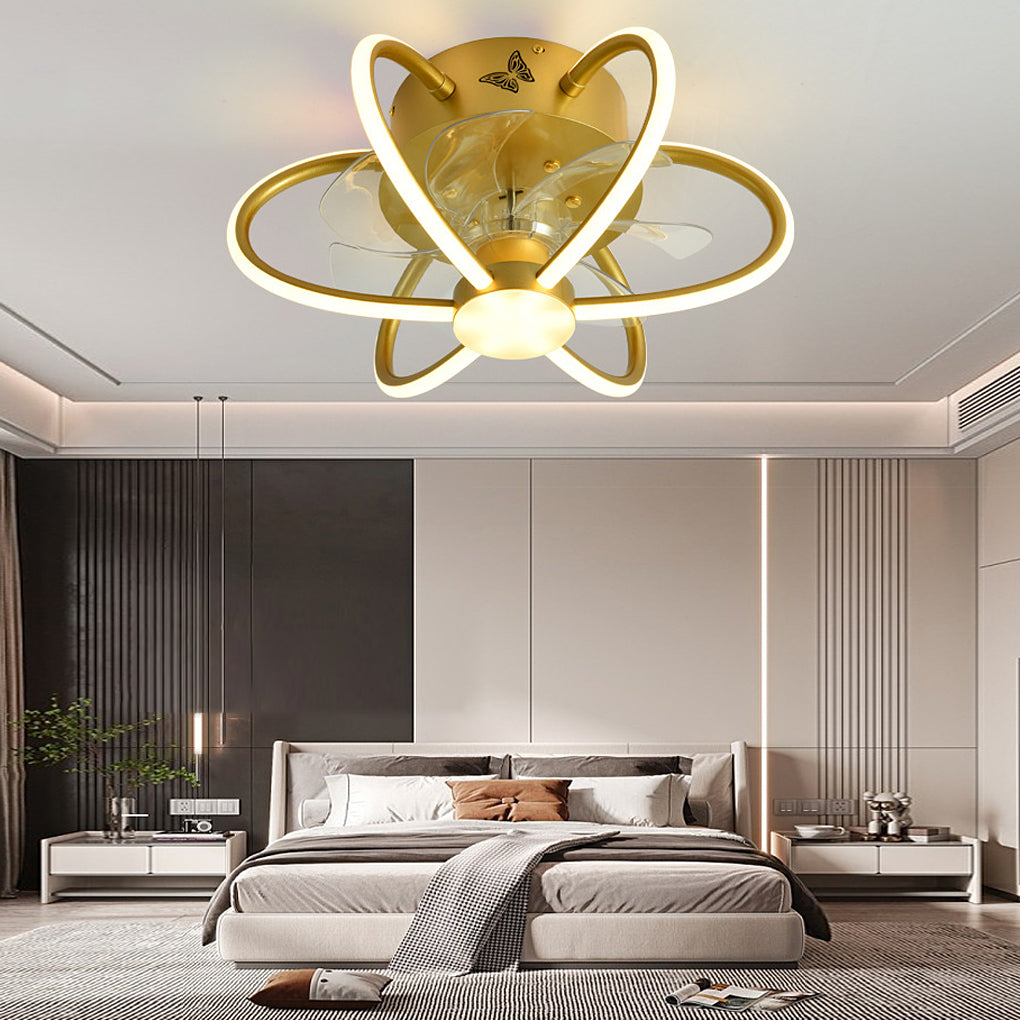 Modern flower intelligent gray ceiling fans — Matte Black