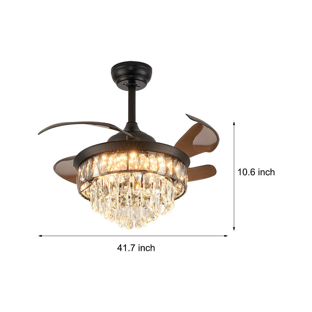 20'' Black Crystal Retractable Blades Ceiling Fan with LED Lights-Lighom