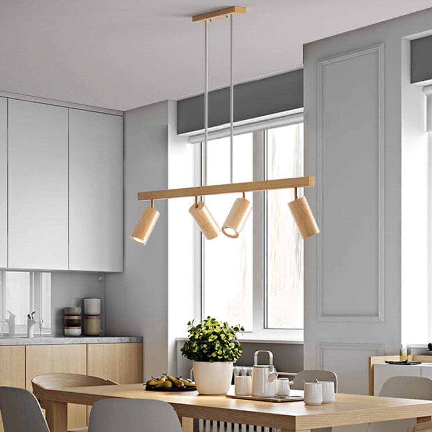 Nordic Solid Wood Spotlight Track Chandelier