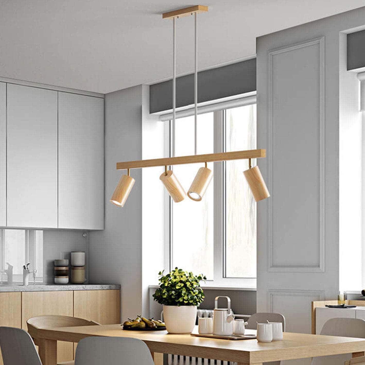 Nordic Solid Wood Spotlight Track Chandelier — 2 / Warm Light (3000K) / 110V-120V For US/CA