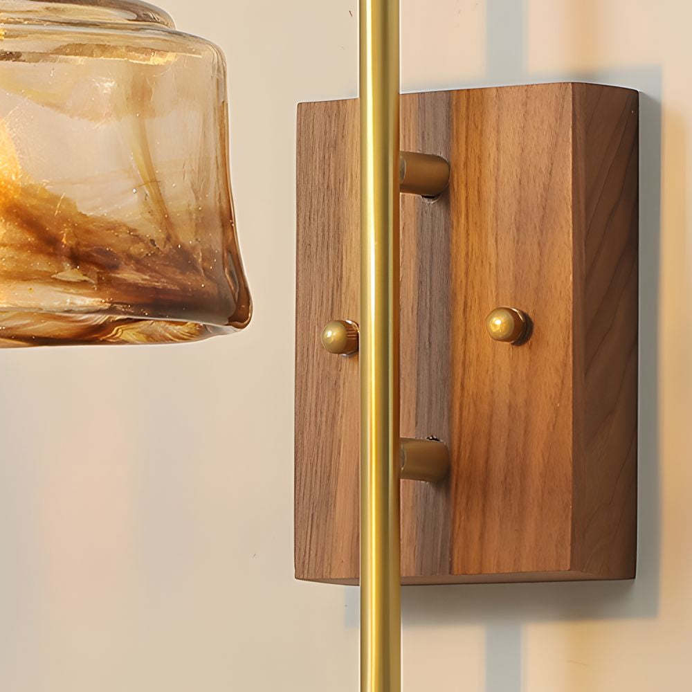 1 Head Vintage Brass Wall Light Glass Shade High Arm Wall Lamp-Lighom