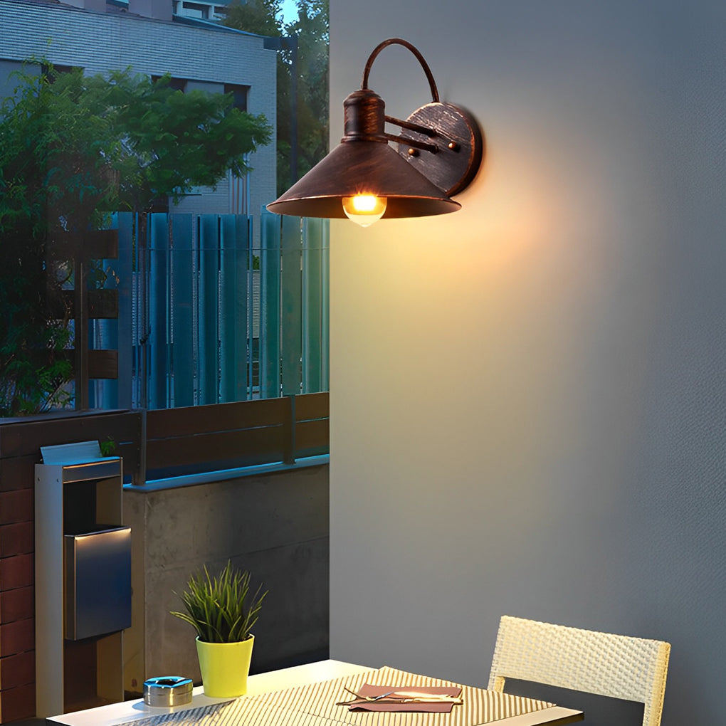 Bronze industrial retro conical outdoor wall lighting — Matte Black