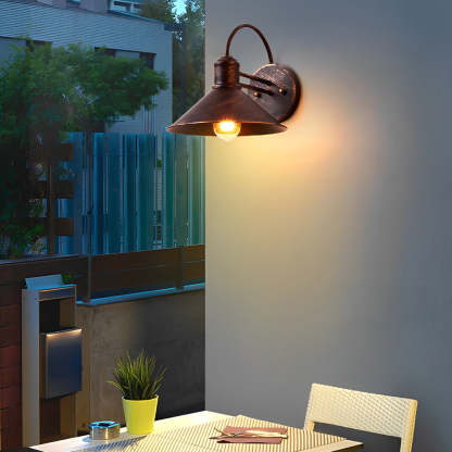 Retro Conical Iron Waterproof Industrial Style Outdoor Wall Lamp Exterior Lights-Lighom