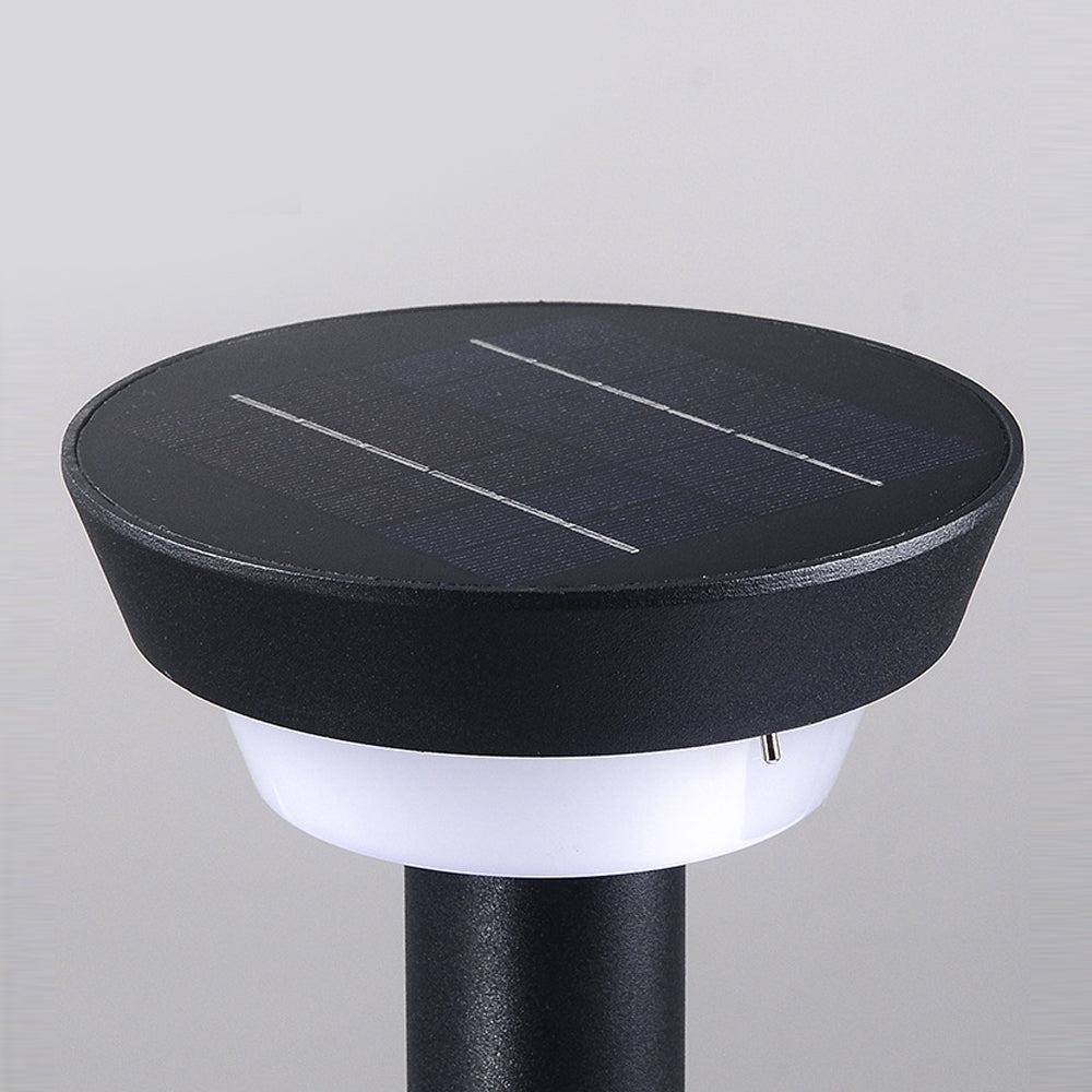 Modern Black Round LED Solar Outdoor Path Light with Stake - Garden Bollard Light-Lighom