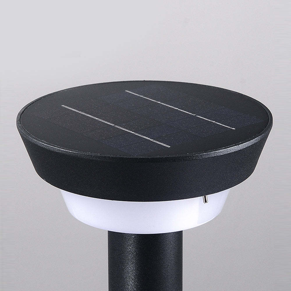 Modern Black Round LED Solar Outdoor Path Light with Stake - Garden Bollard Light-Lighom