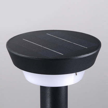 Modern Black Round LED Solar Outdoor Path Light with Stake - Garden Bollard Light-Lighom