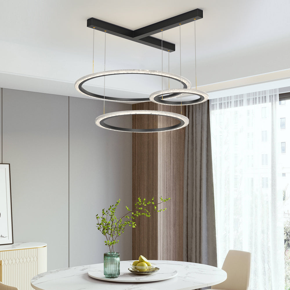Minimalist ring black chandeliers — 15.7" Dia & 23.6" / 2-Ring / Brushed Gold
