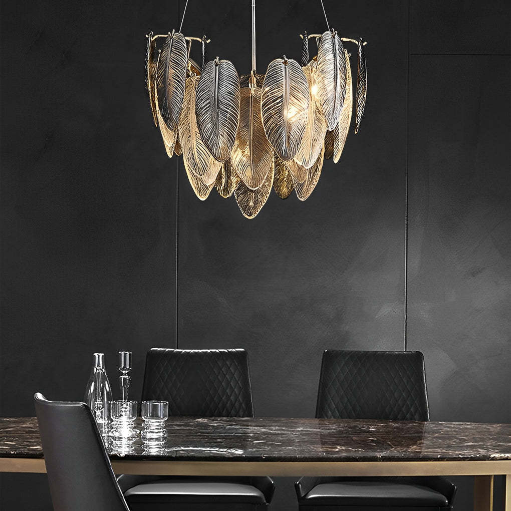 Romantic Creative Feathers Glass Three Step Dimming Modern Chandelier-Lighom