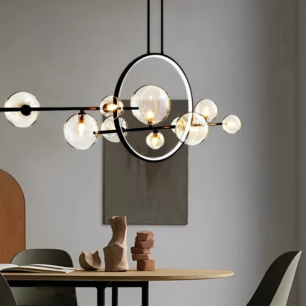 Moon Glass Bubble LED Black Postmodern Dining Chandelier